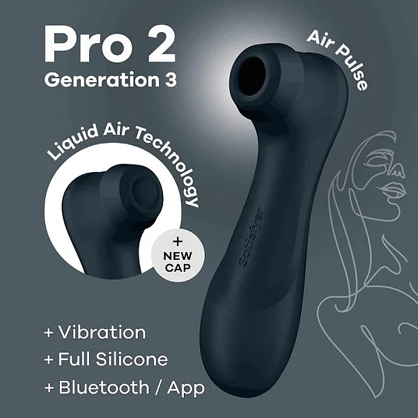 Stimulator Clitoridian Air Pulse Pro 2 Generation 3 + Bluetooth/app,  Negru