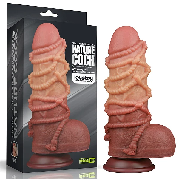 Dildo Realistic Extra Texturat Din Silicon Platinum Dublu-stratificat, Natural, 24 Cm