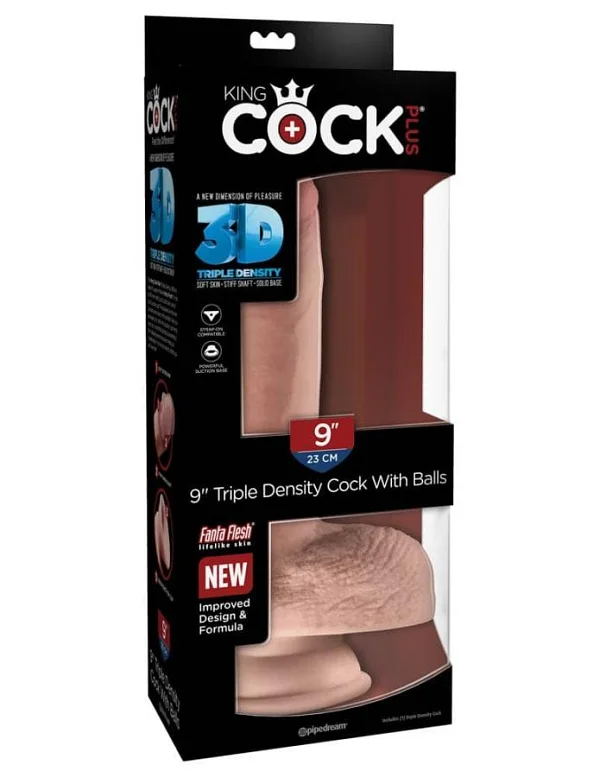 Dildo Clasic Cu Testicule King Cock Plus Triple Density, Natural, 22 Cm