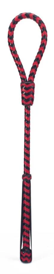 Cravasa Din Piele Impletita, Negru + Rosu, 50 Cm