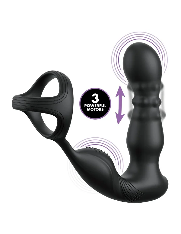 Stimulator Anal Cu Vibratii Si Inel Penis Anal Fantasy Elite Ass-gasm Slide & Glide, Negru, 11 Cm