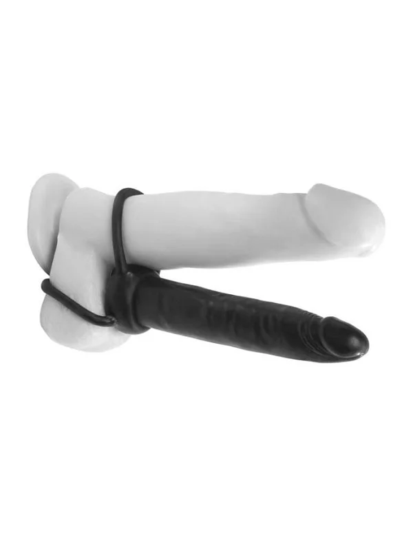 Dildo Strap-on Double Trouble, Negru, 15 Cm