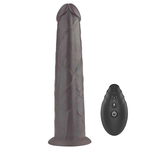 Vibrator Realistic Cu Rotatii Dual Layered Silicone Rotator, Brun, 20.5 Cm