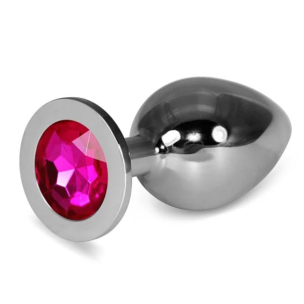 Dop Anal Cu Bijuterie Rosebud Classic Metal Plug L, Argintiu + Fuchsia, 10 Cm