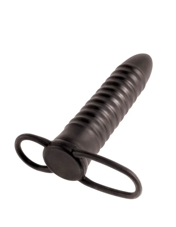 Strap-on Pentru Barbati Ribbed Double Trouble, Negru, 17 Cm