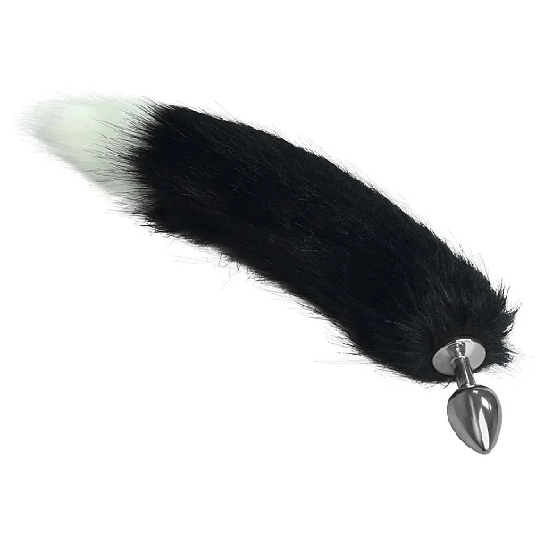 Dop Anal Metalic Cu Blanita Luxurianta, Negru+alb, 8.5 Cm