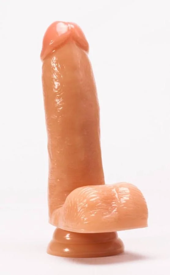 Dildo Clasic Cu Testicule Si Ventuza Bedi, Natural, 16 Cm
