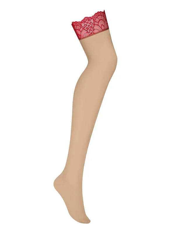 Ciorapi Sexy Cu Dantela Loventy, Transparent+rosu, S/m