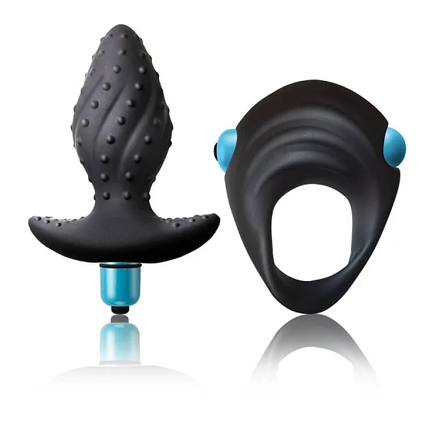 Set Dop Anal Cu Vibratii Si Inel Penis Ibex, Negru+albastru