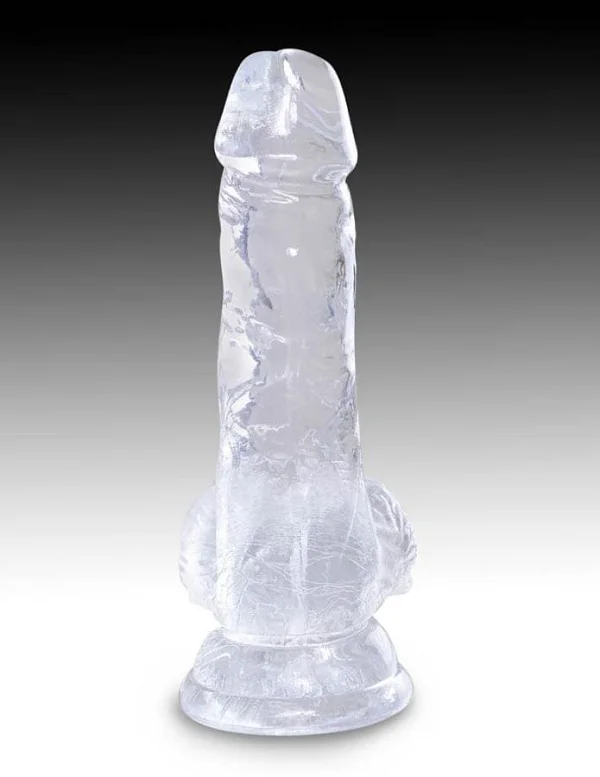 Dildo Clasic Cu Testicule King Cock, Transparent, 12.5 Cm