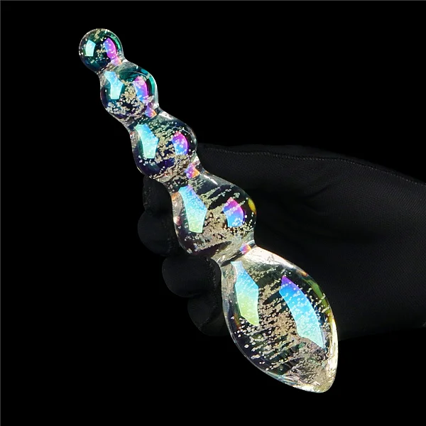 Dildo Fosforescent Din Sticla Borosilicata Glow-in-the-dark Twilight Gleam Slim Fantasy, Multicolor Tantalizing Orbs, 16 Cm