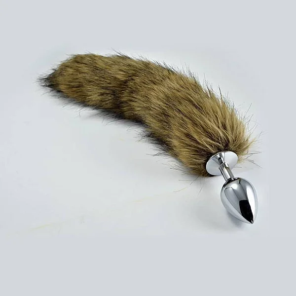 Dop Anal Metalic Cu Coada Blanita Stufoasa, Brun, 7 Cm