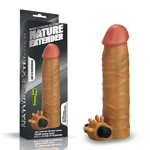 Manson Marire Penis Cu Vibratii Nature Extender, Brun, +3.5 Cm