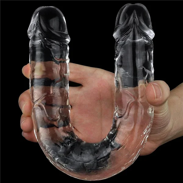 Dildo Dublu, Transparent, 30 Cm