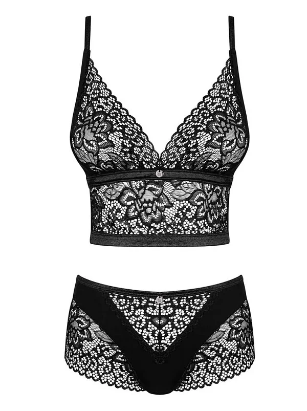 Set Bustiera Sexy Cu Dantela Si Chilotei Cecilla, Negru, L/xl