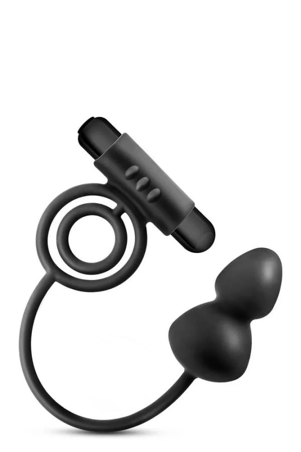 Dop Anal Cu Inel Penis Cu Vibratii Anal Adventures, Negru, 6 Cm