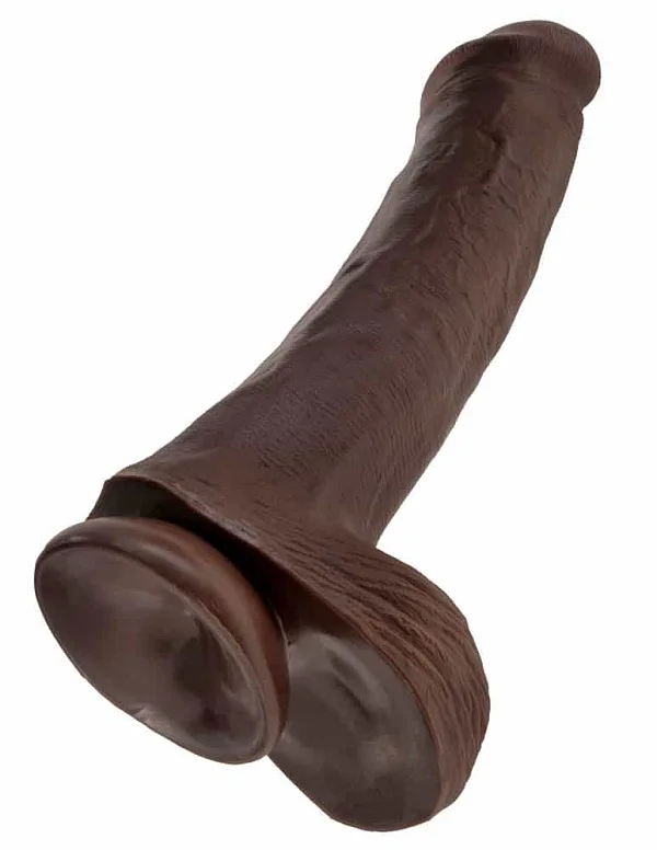 Dildo Clasic Cu Testicule, Brun, 33 Cm