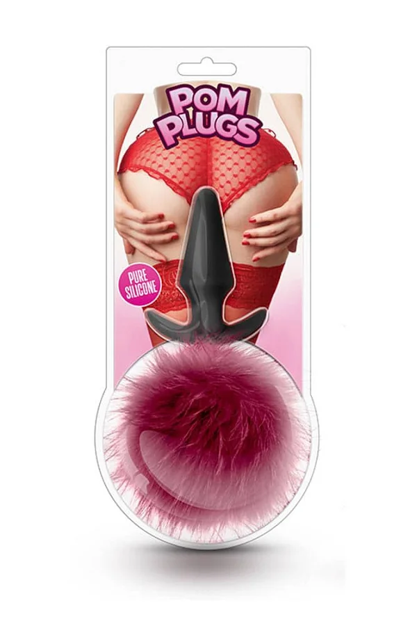 Dop Anal Cu Pompon Din Blanita, Rosu, 12.5 Cm