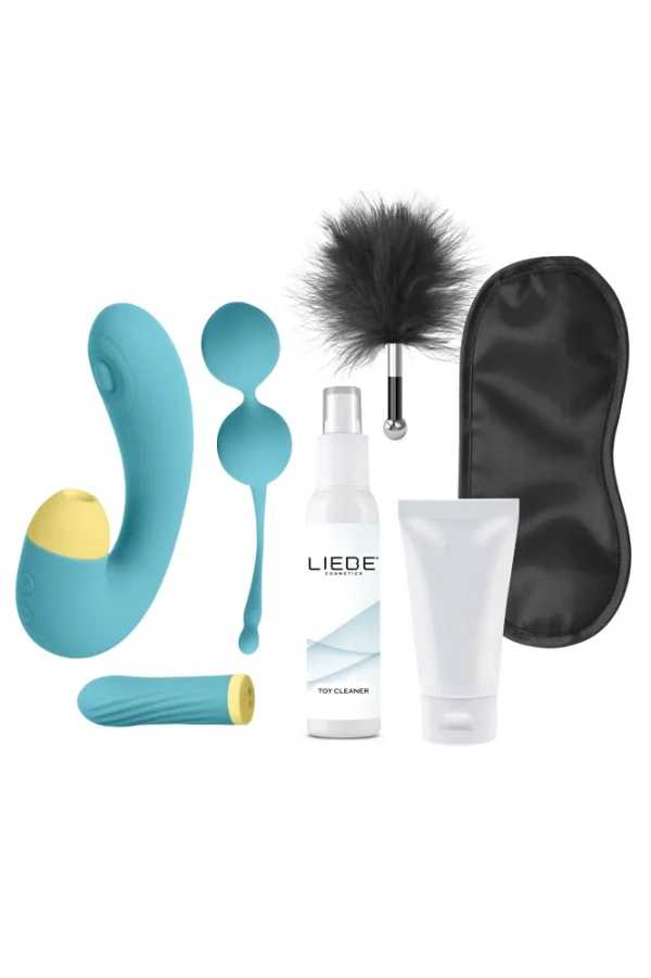 Set Jucarii Pentru Cupluri Velvet Pleasure Kit I, Turcoaz, 7 Buc.