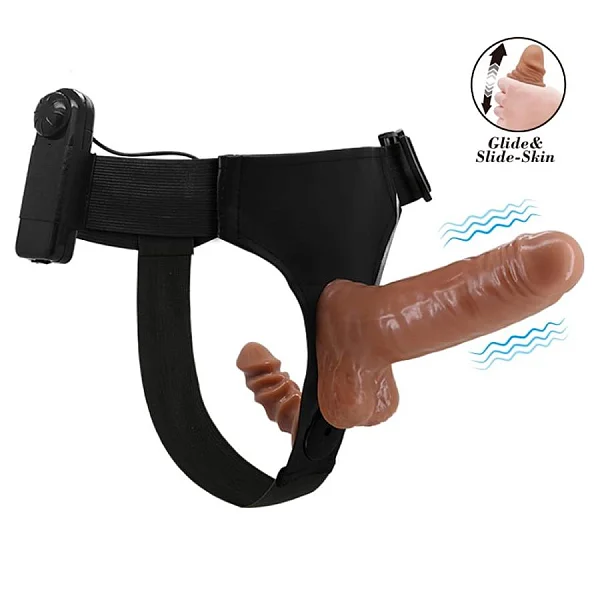 Strap On Dublu Cu Vibratii Ultra Passionate Harness 7, 16 Cm