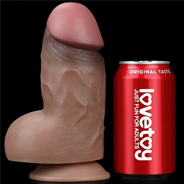 Dildo Mega Dublu-stratificat Nature Cock, Brun, 18 Cm