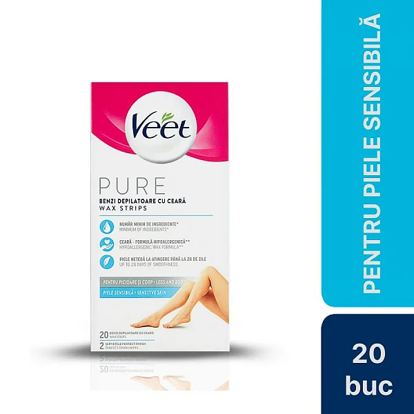 Benzi De Ceara Depilatoare Veet Pentru Picioare, 20 Benzi