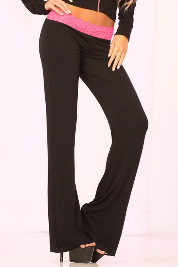 Colanti Sexy Evazati Cu Banda Dantela, Negru/roz, L