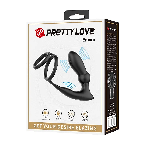 Dop Anal Cu Vibratii Si Inel Penis Emoni, Negru, 10 Cm