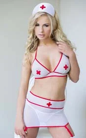 Costum Asistenta Sexy Sharon, Alb Cu Rosu, S/m