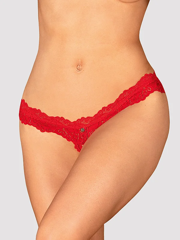 Chilot Sexy Amor Cherris Crotchless Thong - Rosu L/xl, S/m