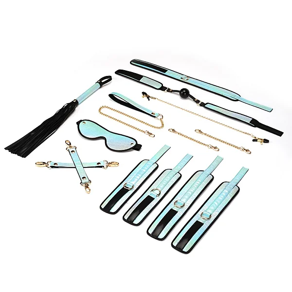 Set Accesorii Imobilizare Erotica Vivid Sorairo: Glossy Blue Soft Bondage Kit (8 Piese)