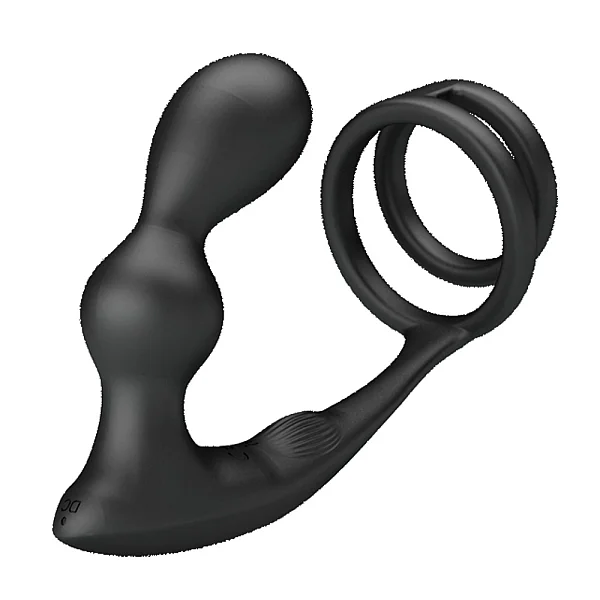 Dop Anal Cu Inel Penis Si Vibratii Marshall, Negru, 9 Cm