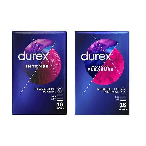 Pachet Prezervative Durex Mutual Pleasure 16 Bucati + Intense Orgasmic 16 Bucati