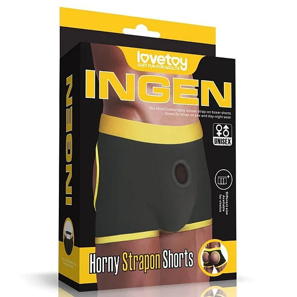 Boxeri Pentru Strap-on Horny Strapon Shorts, Negru + Galben, M/l (talie 83-93 Cm)