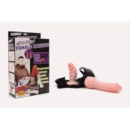 Strap-on Dublu Ultra Female Harness, Natural, 15 Cm
