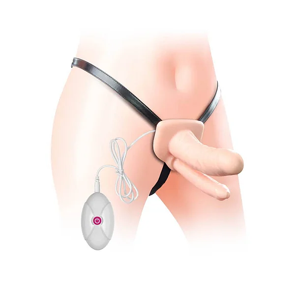 Strap-on Dublu/extensie Penis Unisex Cu Vibratii, Natural, 15.5 Cm
