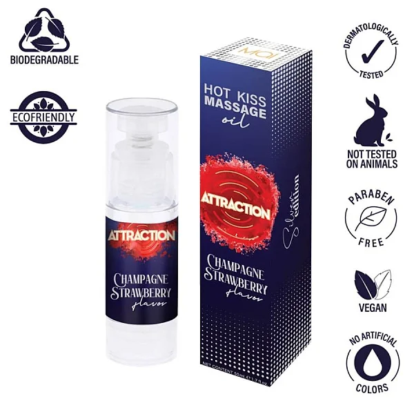 Ulei Pentru Masaj Cu Aroma Sampanie De Capsune Hot Kiss, 50 Ml