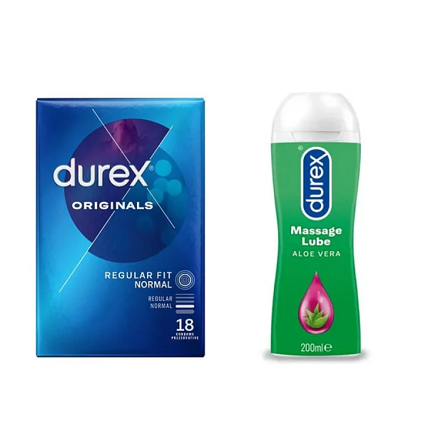 Pachet Durex Prezervative Originals 18 Bucati + Lubrifiant Gel Masaj 200 Ml