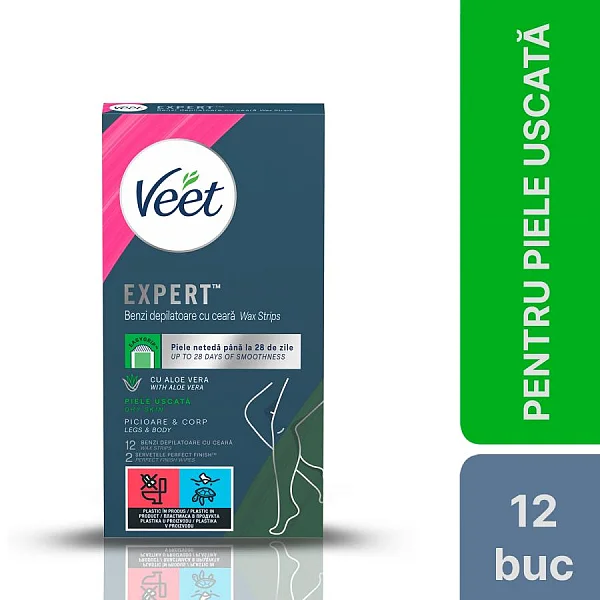 Benzi De Ceara Veet Aloe Vera Pentru Picioare, Piele Uscata, 12 Benzi
