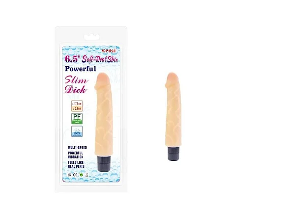 Vibrator Clasic Soft-real Skin Slim Dick Vibe, Natural, 16.5 Cm