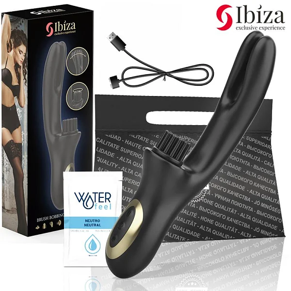 Vibrator Rabit Dublu Cu Periere Si Miscare Ibiza Negru
