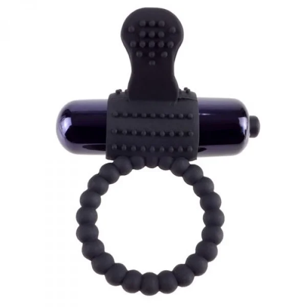 Inel Penis Vibrating Silicone Super Ring, Negru