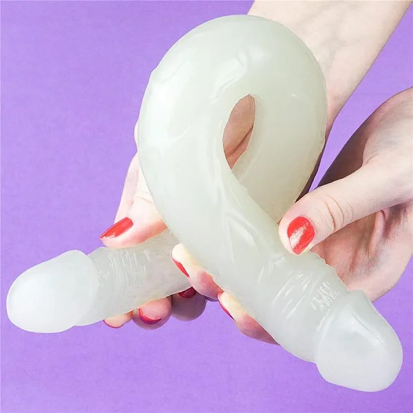 Dildo Dublu Fosforescent Lumino Play Double, Alb, 37 Cm