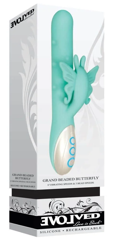 Vibrator Grand Beaded Butterfly, Verde, 23 Cm