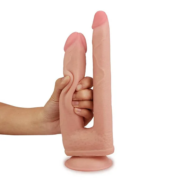 Dildo Realistic Dublu Cu Ventuza Skinlike, Natural, 25 Cm