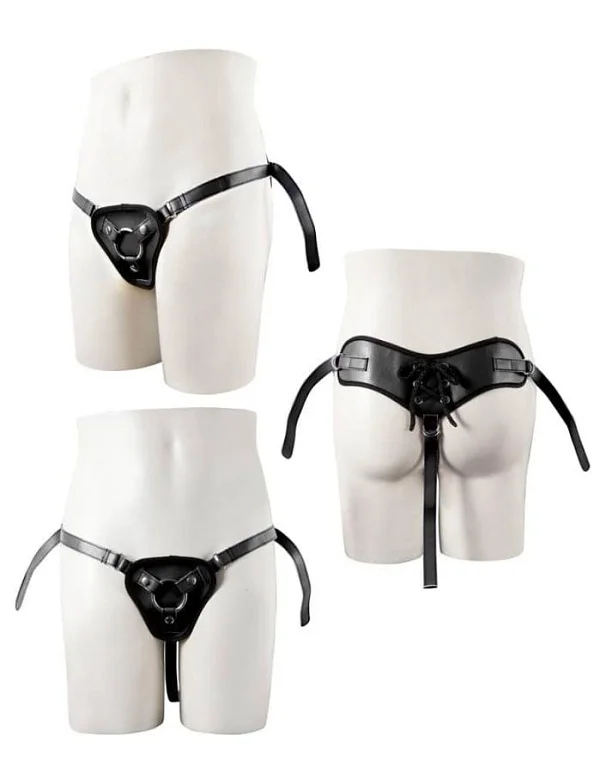 Ham Pentru Strap-on Black Pu Harness With Two Rings