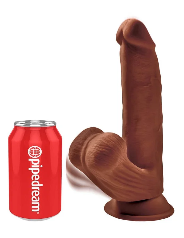 Dildo Clasic Cu Ventuza Si Balans Testicule Triple Density Cock With Swinging Balls, Brun, 20 Cm