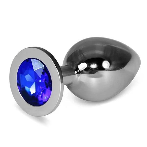 Dop Anal Cu Bijuterie Rosebud Classic Metal Plug L, Argintiu + Albastru, 10 Cm