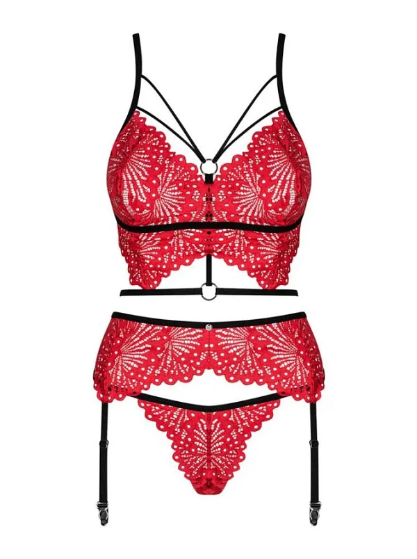 Set Lenjerie Sexy Cu Dantela Mettia, Rosu+negru, S/m