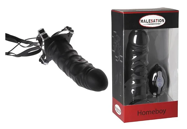 Strap-on Cu Vibratii Homeboy, Negru, 18 Cm